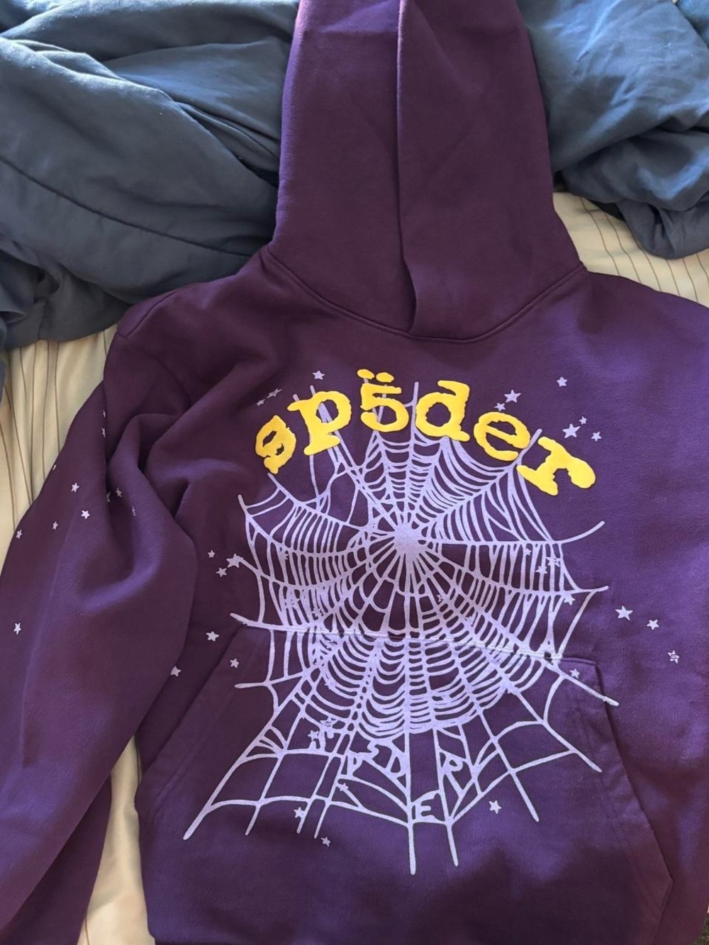 Sp5der Purple Graphic Hoodie with Spiderweb Print